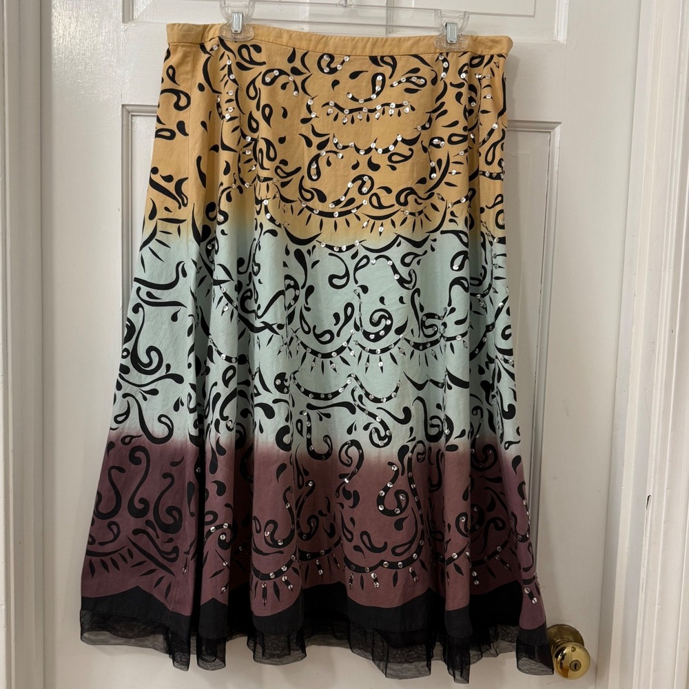 Citicraze Circle Skirt Y2K XL Cotton Boho Ombre Sequin Embellished Hem Festival